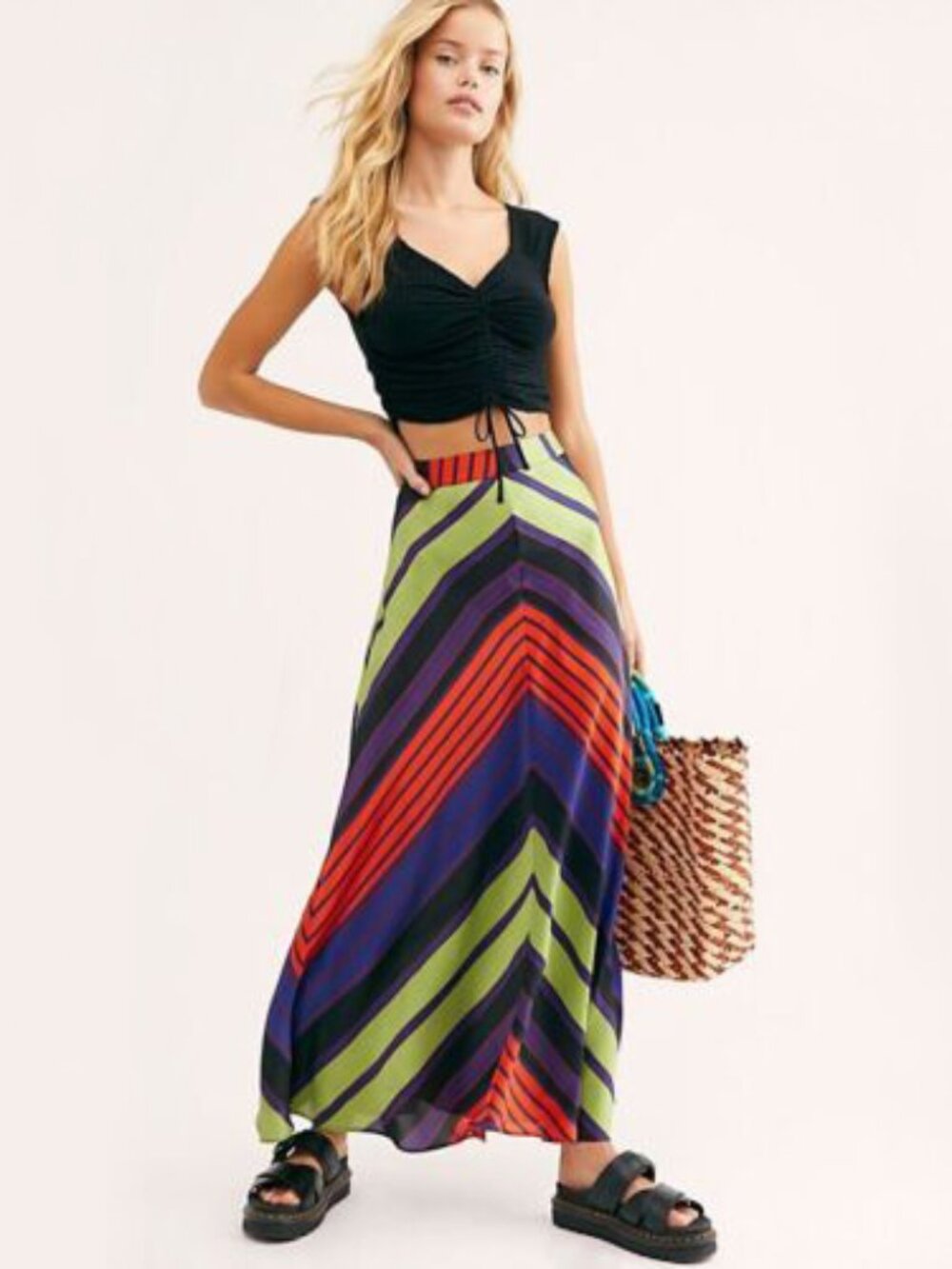 Free People | Rio Multi Colored Chevron Striped Maxi Skirt | NWT